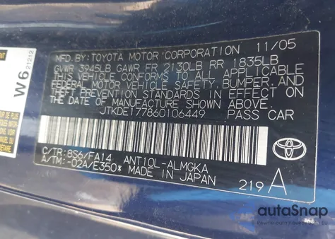 2006 Scion Tc из США, поврежденный, VIN JTKDE177860106449